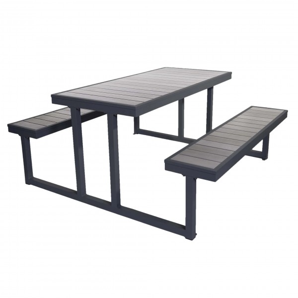 PH5927GRSG-Aegean Aluminum and Wood Composite Outdoor Commercial Bar Patio Restaurant Picnic Table Bench